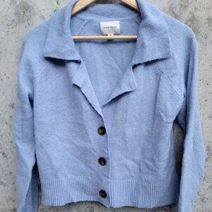 Periwinkle Blue Button-Up Sweater Cardigan Pink Rose Sz M